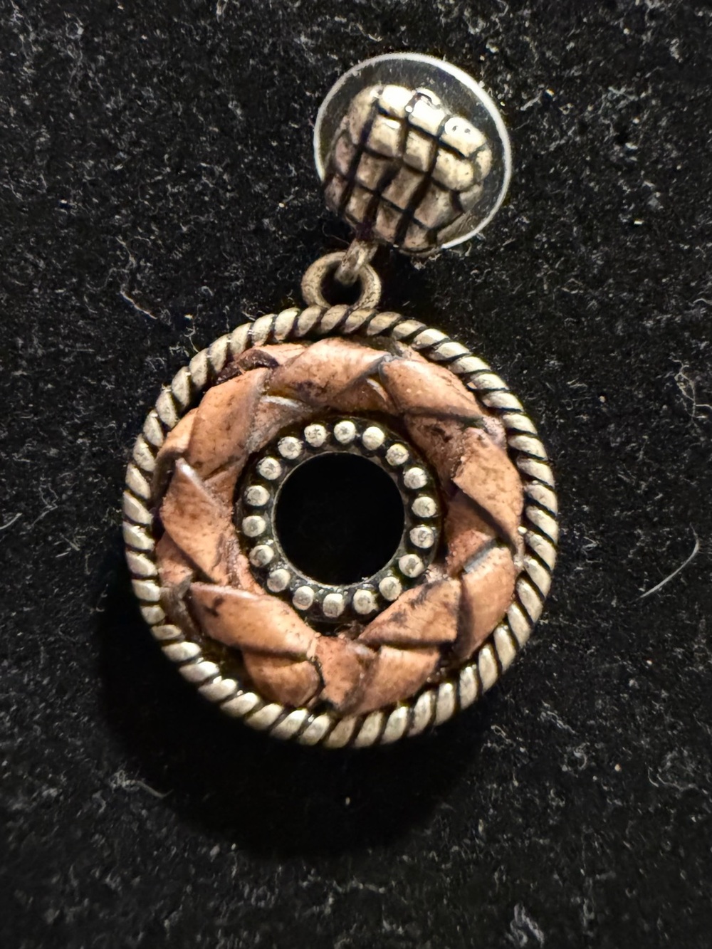 Chico's Pewter-Tone Braided Circle Drop Earrings with Silver Accents